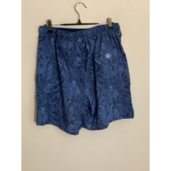 Peter Millar Atlantic Blue Tropical Leaf Print Swim Trunks - Picture 4 of 6